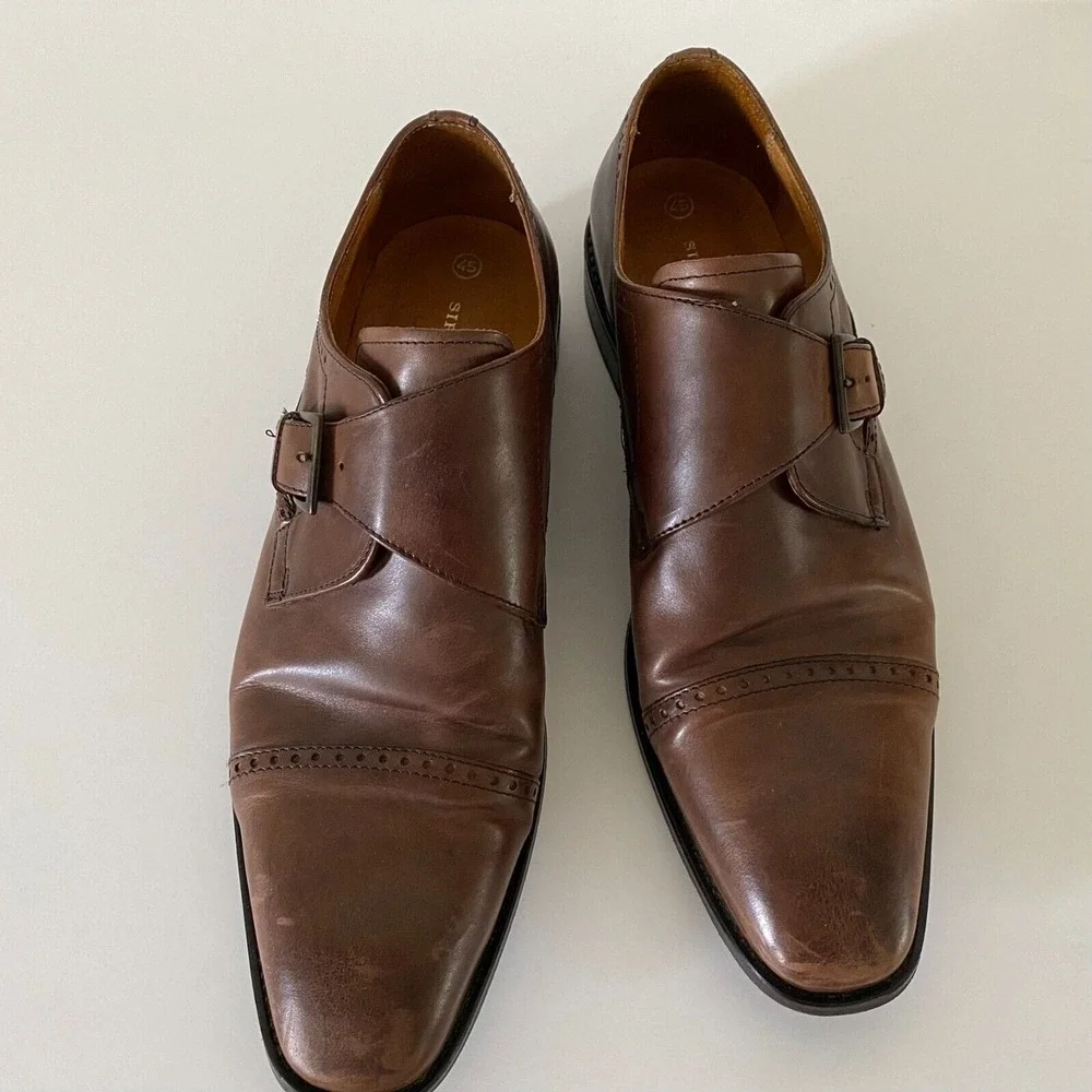 Sir Edward Oxford Shoes Sz 10.5 Brown Leather Monk Strap Made in Italy